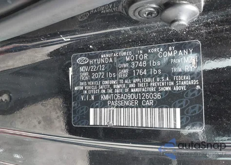 2013 Hyundai Veloster Base W/Black from USA, damaged, VIN KMHTC6AD9DU126036